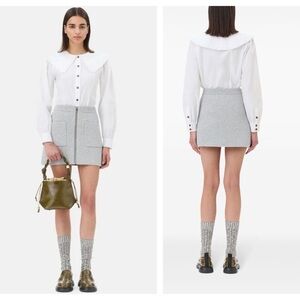 GANNI silver sparkle tinsel zip up mini skirt NWT new size large